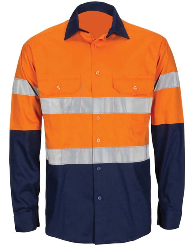 Hi Visibility Long Sleeve Two Tone 100% Cotton Twill Safety Shirt Hi Vis Shirt